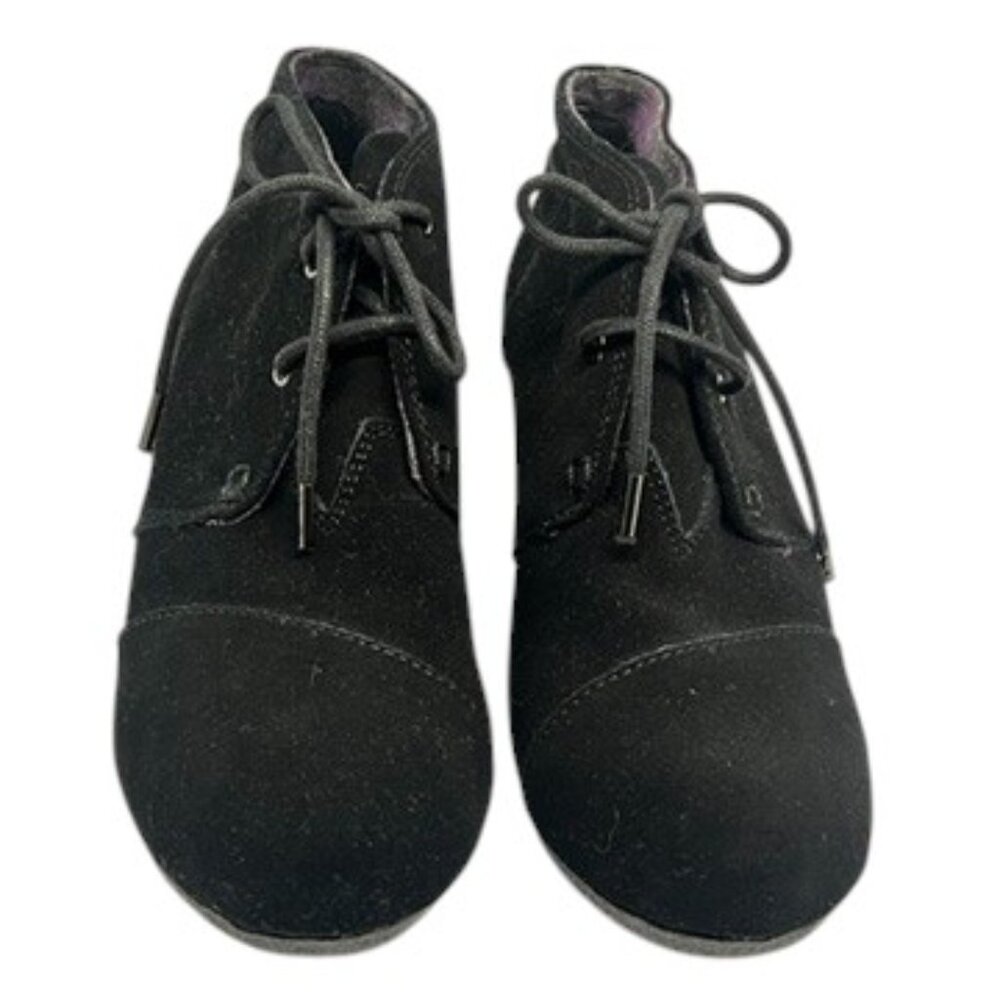 BOB'S BY SKECHERS BLACK ANKLE WEDGE BOOTS BOOTIE SUEDE LEATHER UPPER TIE LACE 7